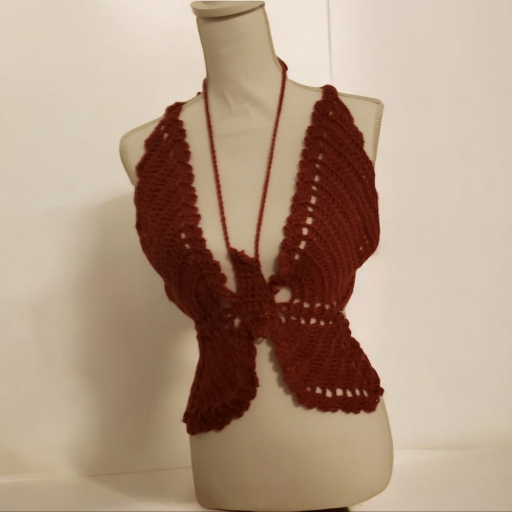 Summer Burgundy Crochet Butterfly Top